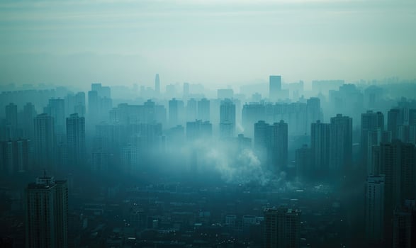 Heavy smog covering a city skyline photo