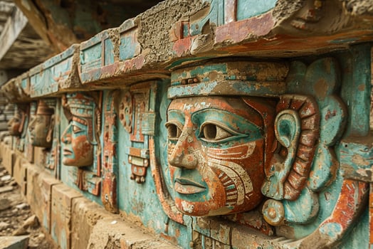 Fading murals on an ancient temple wall photo