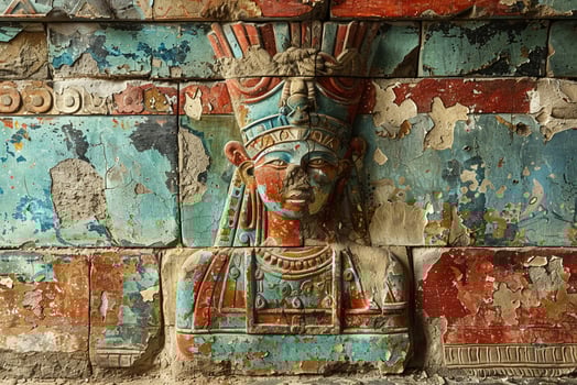 Fading murals on an ancient temple wall photo