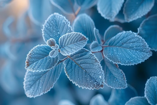 Frost-covered leaves on a brisk winter morning photo