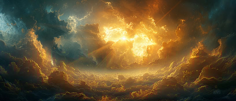 Sunbeams through heavy rain clouds photo