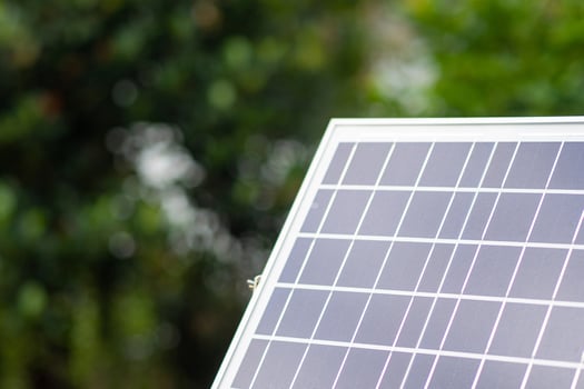 Small size solar cell panels in the garden. Installation photovoltaic for providing light at night photo