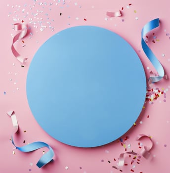 Blue Cake With Sprinkles on Pink Background photo