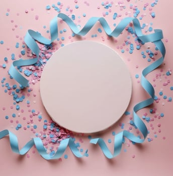 White Circle Surrounded by Blue and White Confetti photo
