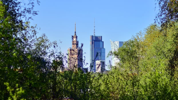 Warsaw, Poland. 11 April 2024. Panorama of the city with skyscrapers. photo
