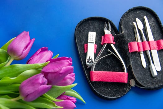 Stylish Mother's Day gift idea. Top view flat lay of high-heels photo