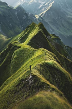 Person Standing on Top of Green Mountain photo