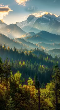 Majestic Mountain Range Silhouetted at Sunset photo
