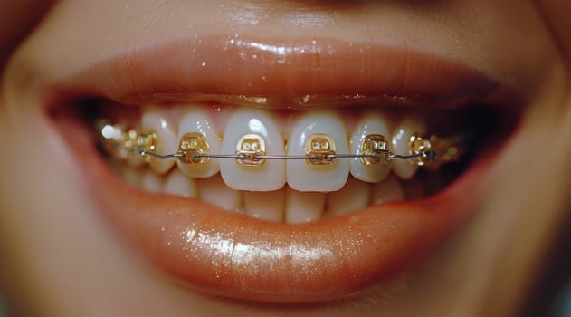 Close Up of Persons Teeth With Braces photo