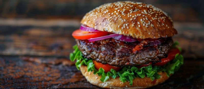 Hamburger on Wooden Table photo