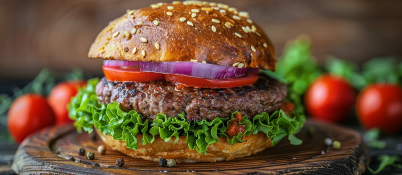 Hamburger With Lettuce, Tomato, and Onion photo