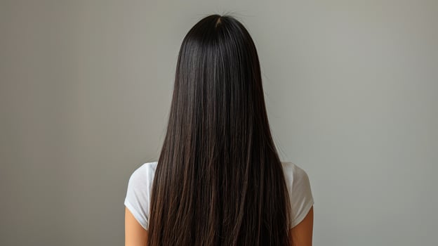 Woman with Long Straight Hair Facing Away in Casual Attire photo