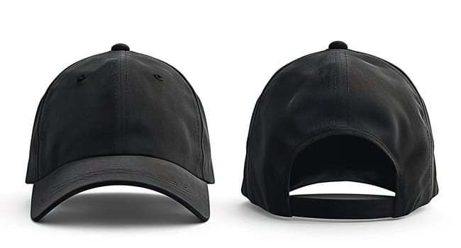 Distressed denim baseball cap mockup isolated on white, showcasing front and back views with detailed textures, perfect for fashion design and streetwear branding photo