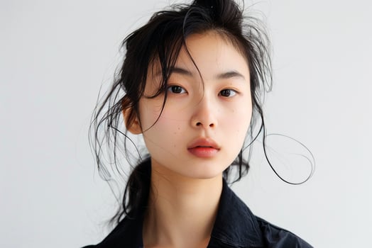 Radiant Asian Beauty Clean, Fresh Skin and Dark Hair on White Background, Face Care, Facial Treat, beauty and spa, Asian women portrait. photo