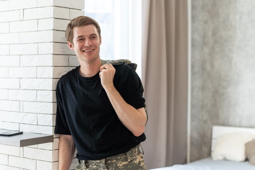 the soldier is happy at home photo