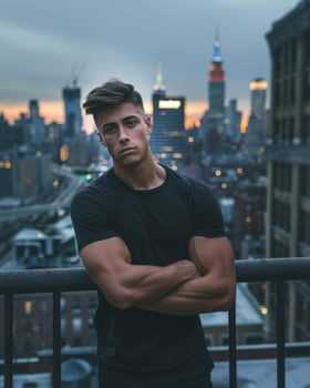 Young Caucasian Adult in Blank Black T Shirt photo