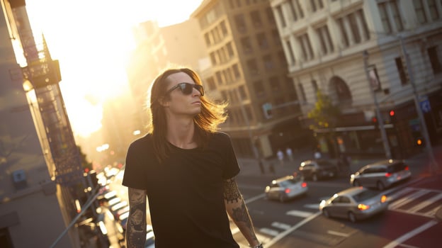 Black Tshirt mockup, featuring a rebel look male model photo