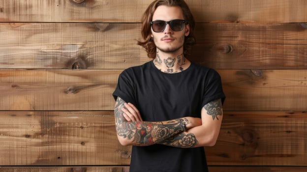 Black Tshirt mockup, featuring a rebel look male model photo