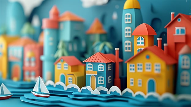 Colorful Paper Crafted Seaside Town photo