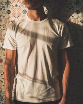 Young Adult man model in Blank white T Shirt for design mockup photo