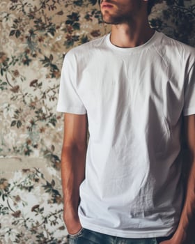 Young Adult man model in Blank white T Shirt for design mockup photo