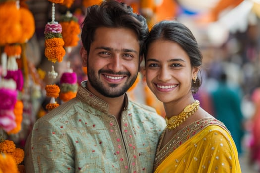Happy indian couple in traditional clothes photo