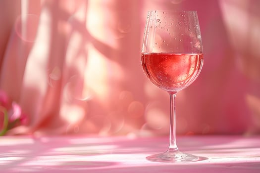 A glass of pink wine with a pink background. photo