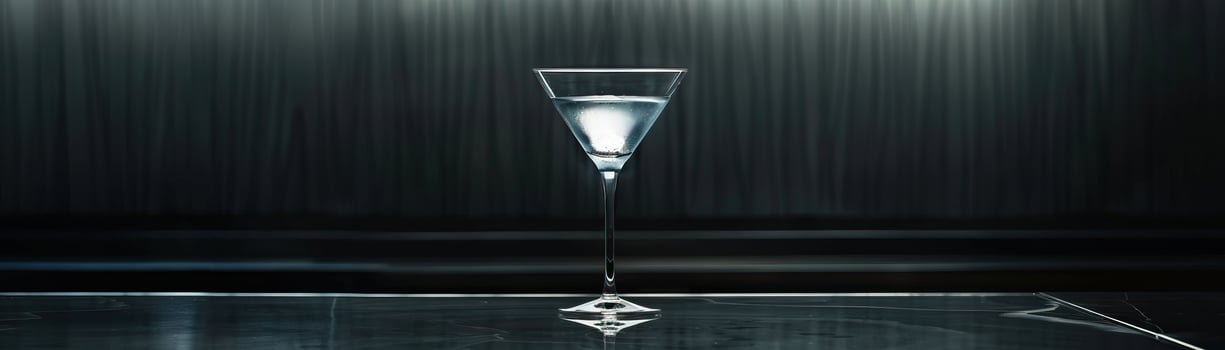 Martini glass on a bar counter with a dark background photo