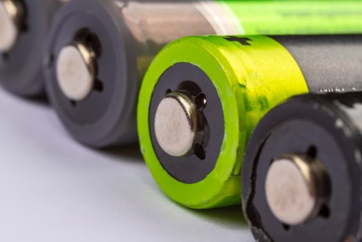 A row of lithium batteries Close up. photo