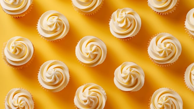 Vanilla Cupcakes on Yellow Background photo