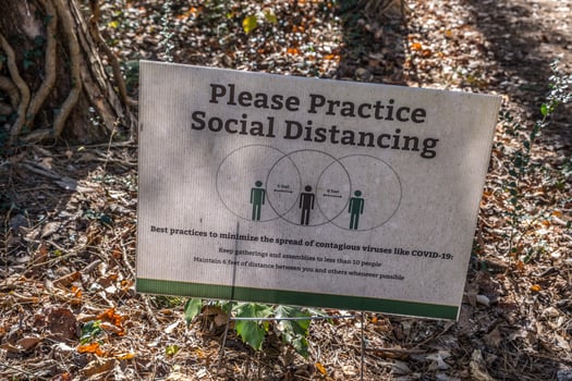 Social distancing signage on the trails photo