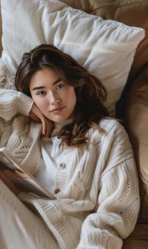 Woman Laying on Bed Under Blanket photo