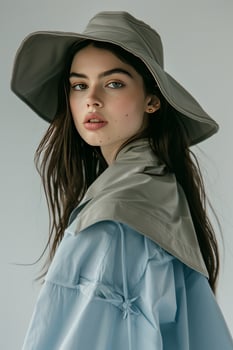 Woman Wearing Gray Hat and Blue Shirt photo