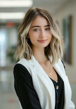 Woman With Blonde Hair and White Jacket photo