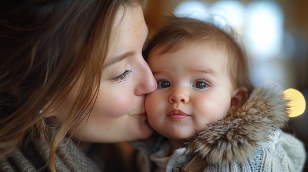 Woman Kissing Baby on the Cheek photo