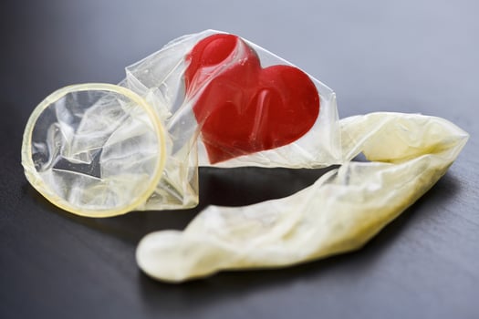 Heart in used condom photo