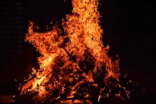 Fire flames on black background, Blaze fire flame texture background, Beautifully, the fire is burning, Fire flames with wood and cow dung bonfire photo