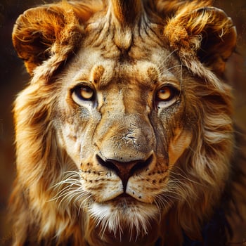 Lion face. Wild African lion looking forward. photo