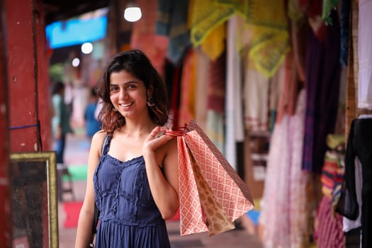 Hot Brunette Woman Posing With Shopping Bags photo