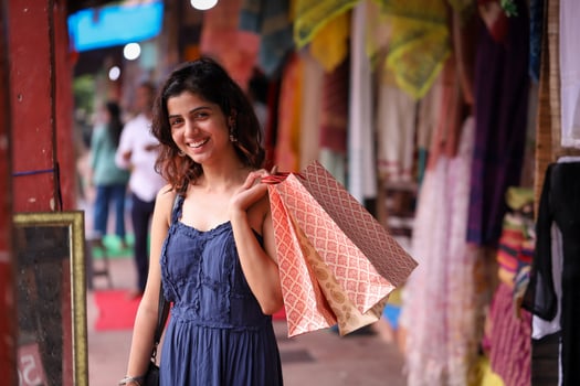 Sexy Brunette Woman Holding Shopping Bags Outdoor photo
