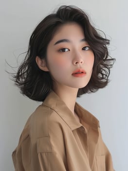 A photo of a young woman with short brown hair and a light makeup.
