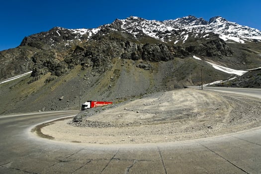 Los Caracoles desert highway, with many curves, in the Andes mountains photo