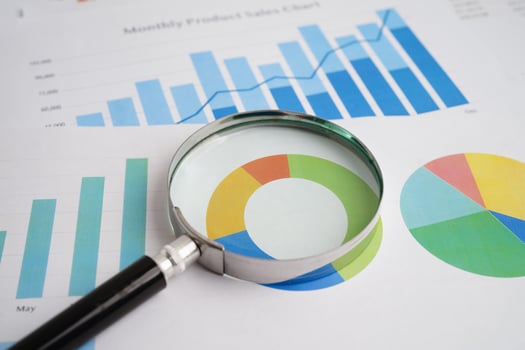 Stethoscope and US dollar banknotes on chart or graph paper, Financial, account, statistics and business data medical health concept. photo