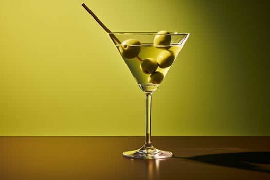 Martini with green olives on the green background photo