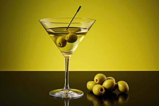 Martini with green olives on a yellow background photo