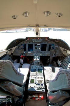 pilot cockpit in an VIP commercial airplane photo