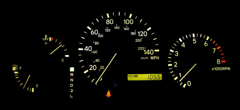 Instrument panel with the speedometer and the tachometer photo