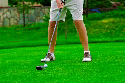 Game in the golf club against the background of the green juicy grass photo