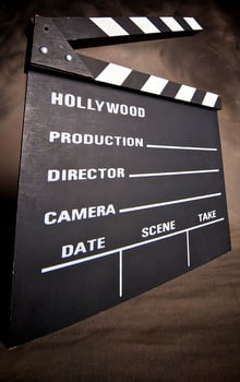 A movie production clapstick board. photo