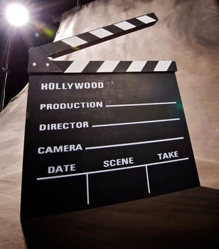 A movie production clapstick board. photo